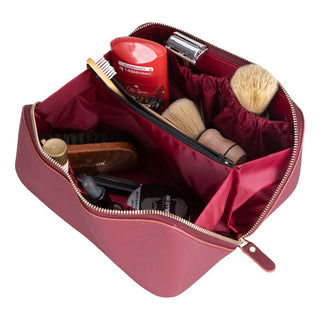 Ella Full‑Grain Leather Makeup Bag, Bordeaux - UnBranded