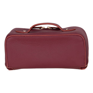 Ella Full‑Grain Leather Makeup Bag, Bordeaux - UnBranded