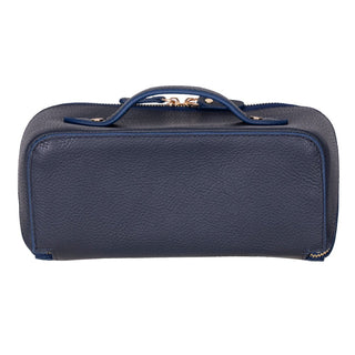 Ella Full‑Grain Leather Makeup Bag, Navy - UnBranded
