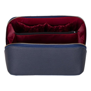 Ella Full‑Grain Leather Makeup Bag, Navy - UnBranded
