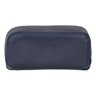 Ella Full‑Grain Leather Makeup Bag, Navy - UnBranded