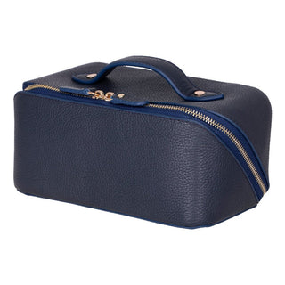 Ella Full‑Grain Leather Makeup Bag, Navy - UnBranded