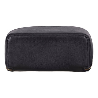 Ella Full‑Grain Leather Makeup Bag, Pebble Black - UnBranded