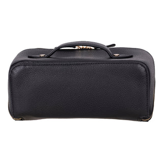 Ella Full‑Grain Leather Makeup Bag, Pebble Black - UnBranded