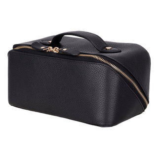 Ella Full‑Grain Leather Makeup Bag, Pebble Black - UnBranded