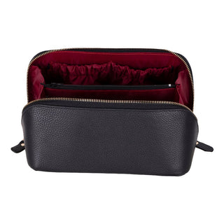 Ella Full‑Grain Leather Makeup Bag, Pebble Black - UnBranded