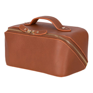 Ella Full‑Grain Leather Makeup Bag, Sandy Tan - UnBranded
