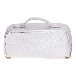 Ella Full‑Grain Leather Makeup Bag, Silver - BlackBrook Case