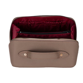 Ella Full‑Grain Leather Makeup Bag, Taupe - BlackBrook Case