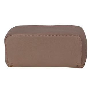 Ella Full‑Grain Leather Makeup Bag, Taupe - BlackBrook Case