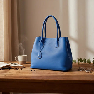 Everbloom Leather Women's Tote Bag, Blue - BlackBrook Case