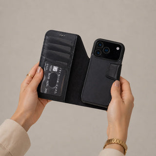iPhone 17 Pro Max Leather Wallet Case - Burkley Classic 2-in-1 Detachable Folio, Rustic Black
