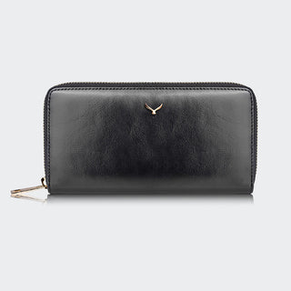 Firenze Women’s Large Leather Wallet with Dual Compartments – Mapi Edition, Black - Mapi