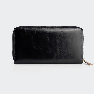 Firenze Women’s Large Leather Wallet with Dual Compartments – Mapi Edition, Black - Mapi