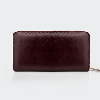 Firenze Women’s Large Leather Wallet with Dual Compartments – Mapi Edition, Dark Burgundy - Mapi