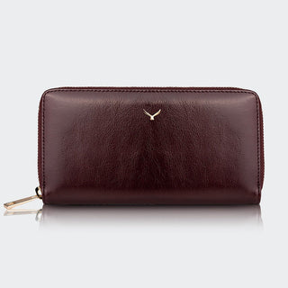 Firenze Women’s Large Leather Wallet with Dual Compartments – Mapi Edition, Dark Burgundy - Mapi