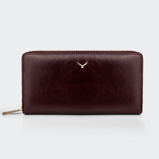 Firenze Women’s Large Leather Wallet with Dual Compartments – Mapi Edition, Dark Burgundy - Mapi