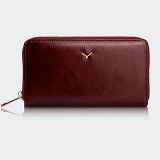 Firenze Women’s Large Leather Wallet with Dual Compartments – Mapi Edition, Light Burgundy - Mapi