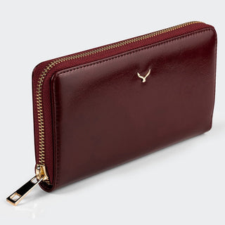 Firenze Women’s Large Leather Wallet with Dual Compartments – Mapi Edition, Light Burgundy - Mapi