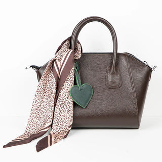 Full - Grain Leather Heart Bag Charm, Moss - BlackBrook Case