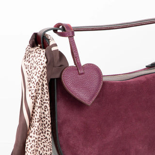 Full - Grain Leather Heart Bag Charm, Plum - BlackBrook Case