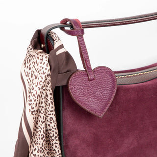 Full - Grain Leather Heart Bag Charm, Plum - BlackBrook Case