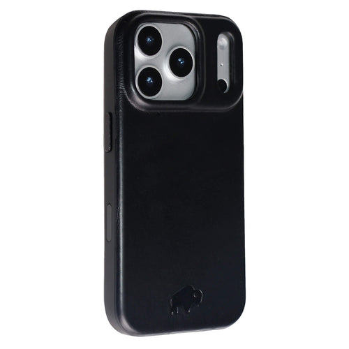 Harlan Leather & TPU Case Black iPhone 17 Pro Max full-grain leather case with shock-absorbing protection and enhanced lens coverage