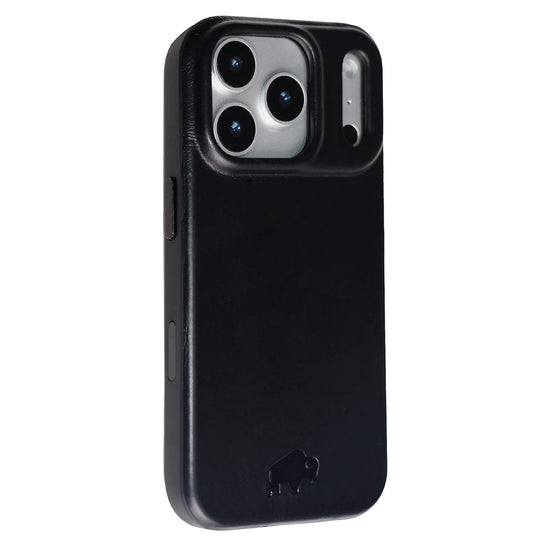 Harlan Leather Snap On Case Black iPhone 17 Pro full grain leather case for everyday scratch protection