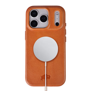 Harlan Full - Grain Leather Snap - On Case – iPhone 17 Pro Max, Tan - BlackBrook Case