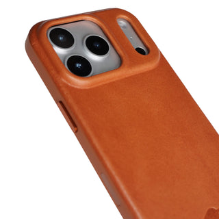 Harlan Full - Grain Leather Snap - On Case – iPhone 17 Pro Max, Tan - BlackBrook Case