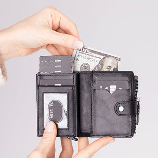 Harlow Full‑Grain Leather Pop‑Up Card Holder, Black - BlackBrook Case