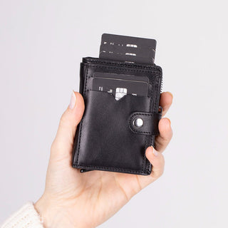 Harlow Full‑Grain Leather Pop‑Up Card Holder, Black - BlackBrook Case