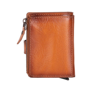 Harlow Full‑Grain Leather Pop‑Up Card Holder, Rustic Tan - UnBranded
