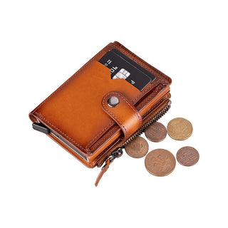 Harlow Full‑Grain Leather Pop‑Up Card Holder, Rustic Tan - UnBranded