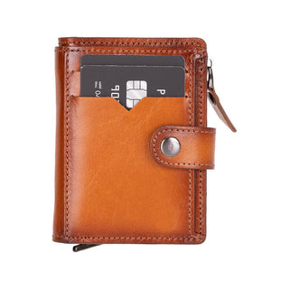 Harlow Full‑Grain Leather Pop‑Up Card Holder, Rustic Tan - UnBranded