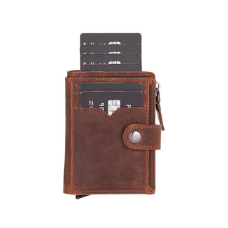 Harlow Full‑Grain Leather Pop‑Up Card Holder, Saddle Brown - BlackBrook Case