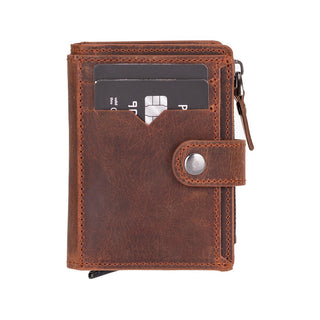 Harlow Full‑Grain Leather Pop‑Up Card Holder, Saddle Brown - BlackBrook Case