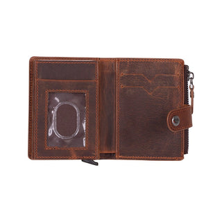 Harlow Full‑Grain Leather Pop‑Up Card Holder, Saddle Brown - BlackBrook Case
