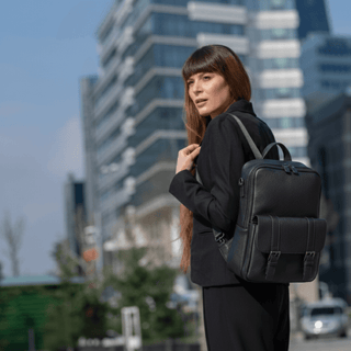 Hazel Premium Leather Backpack –Pebble Black - BlackBrook Case
