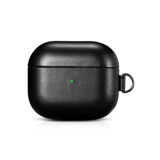 Hudson Detachable Leather AirPods Case Black premium full‑grain leather case with detachable clip for slim everyday protection