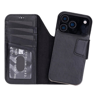 iPhone 17 Pro Leather Wallet Case - Burkley Classic 2-in-1 Detachable Folio, Rustic Black - BlackBrook Case