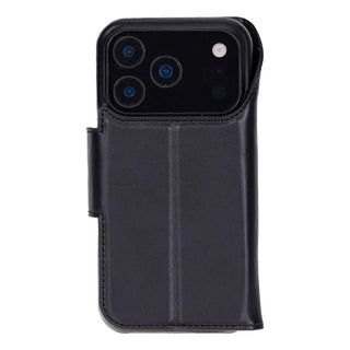 iPhone 17 Pro Max Leather Wallet Case - Burkley Classic 2-in-1 Detachable Folio, Rustic Black - BlackBrook Case