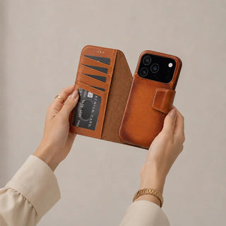 iPhone 17 Pro Max Leather Wallet Case - Burkley Classic 2-in-1 Detachable Folio, Rustic Tan - BlackBrook Case