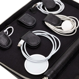 Leather Travel Cable Organizer – Pebble Black - BlackBrook Case