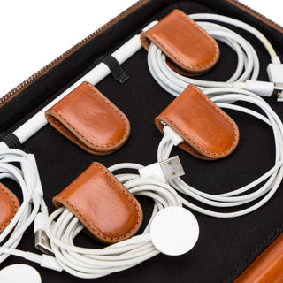Leather Travel Cable Organizer – Rustic Tan - BlackBrook Case