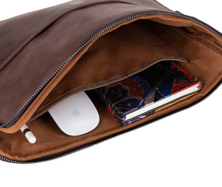 Leeds Slim Leather Laptop / Tablet Sleeve, Dark Brown - UnBranded