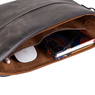Leeds Slim Leather Laptop / Tablet Sleeve, Gray - UnBranded