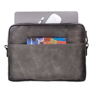 Leeds Slim Leather Laptop / Tablet Sleeve, Gray - UnBranded