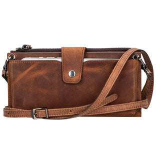 Lozan Strap Leather Crossbody Wallet, Saddle Brown - UnBranded