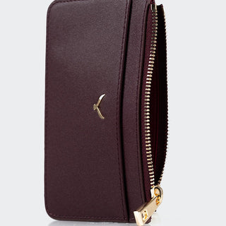 Lucca Women’s Leather Card Holder with Zipper – Mapi Edition, Burgundy - Mapi
